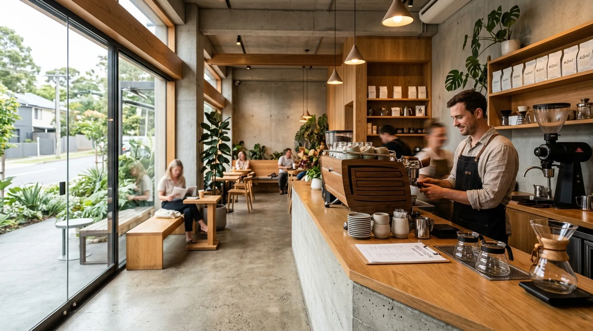 HARVEST ROASTERY & COFFEE 店内でハンドドリップする様子